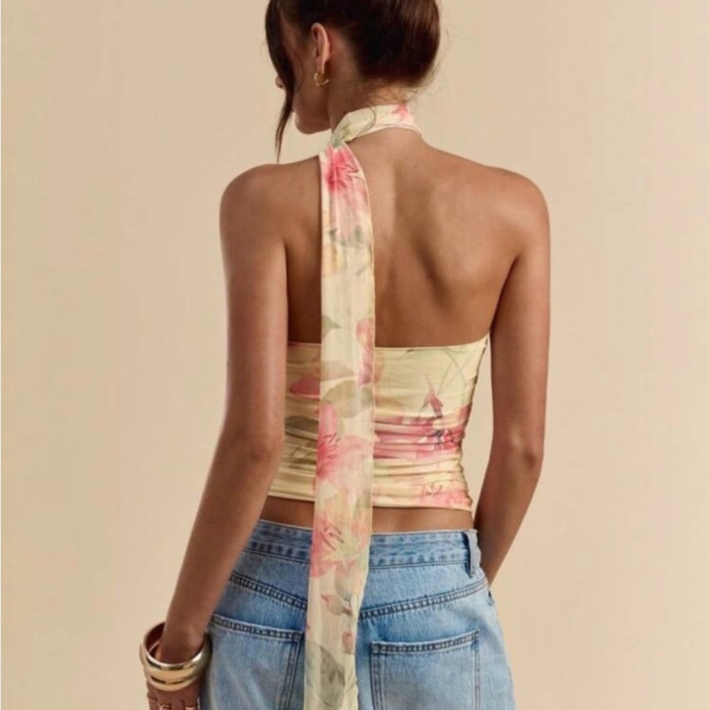 Pink and Yellow Floral Halter Neck Top - Picture 2 of 3